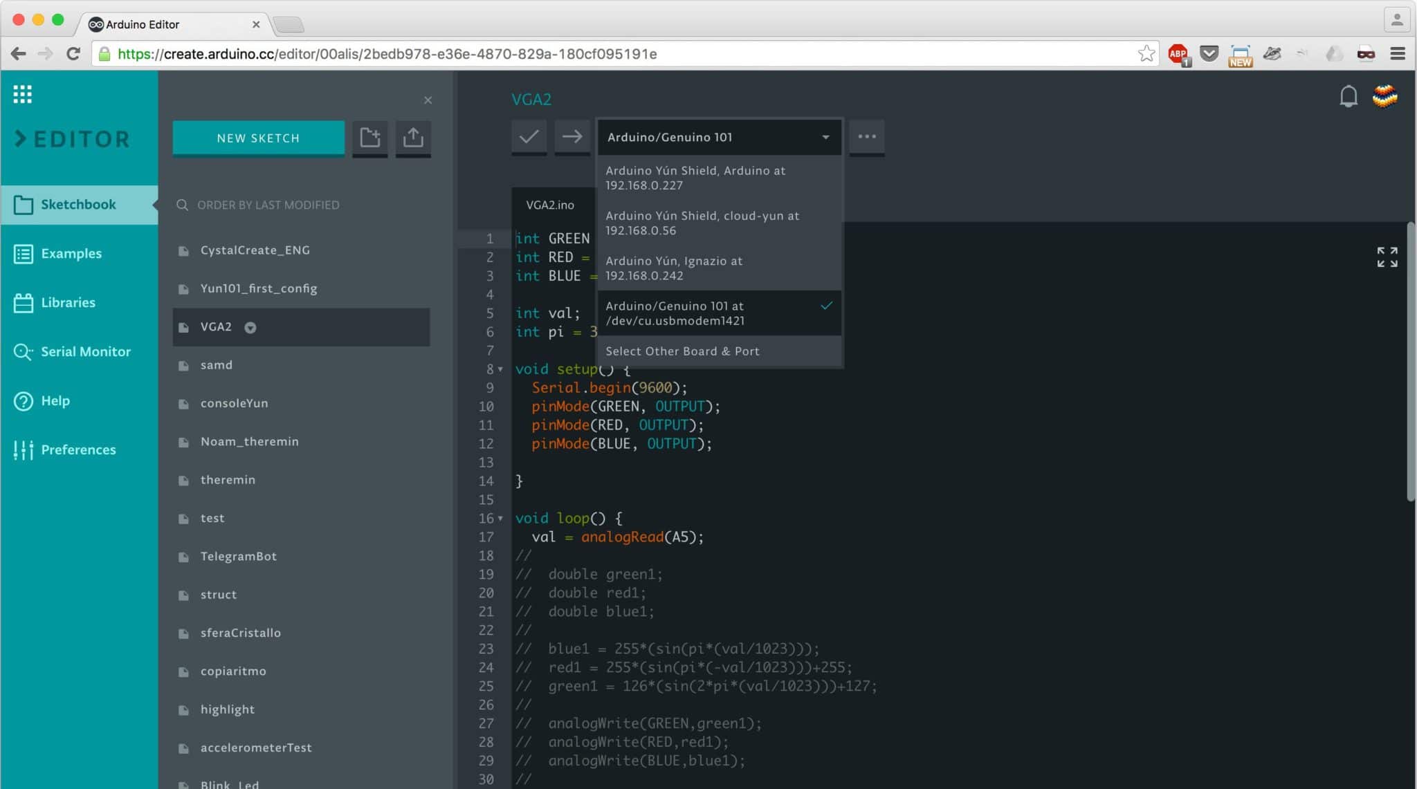Arduino Create Code Editor