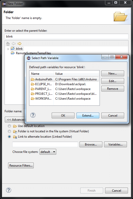 Eclipse New Folder - Select Path Variable