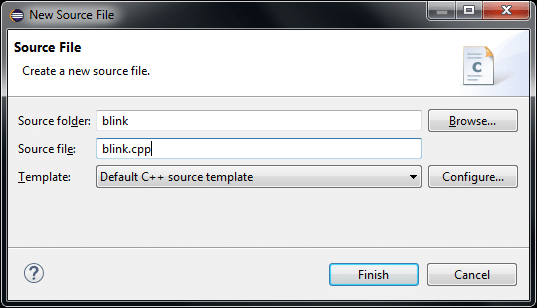 Eclipse new source file blink.cpp