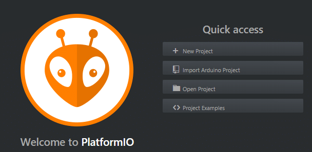 PlatformIO IDE - úvodná obrazovka