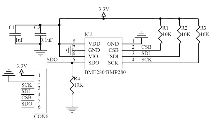 BME280 3.3V schéma zapojenia