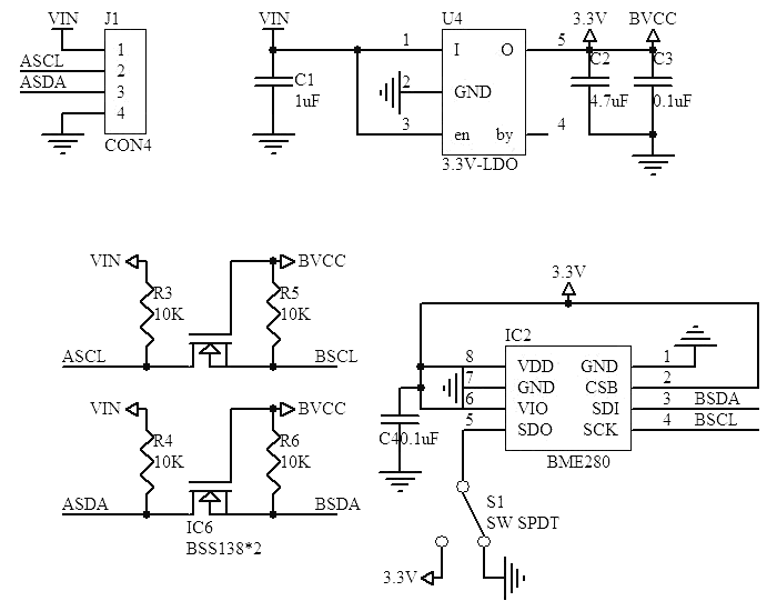 BME280 5V schéma zapojenia